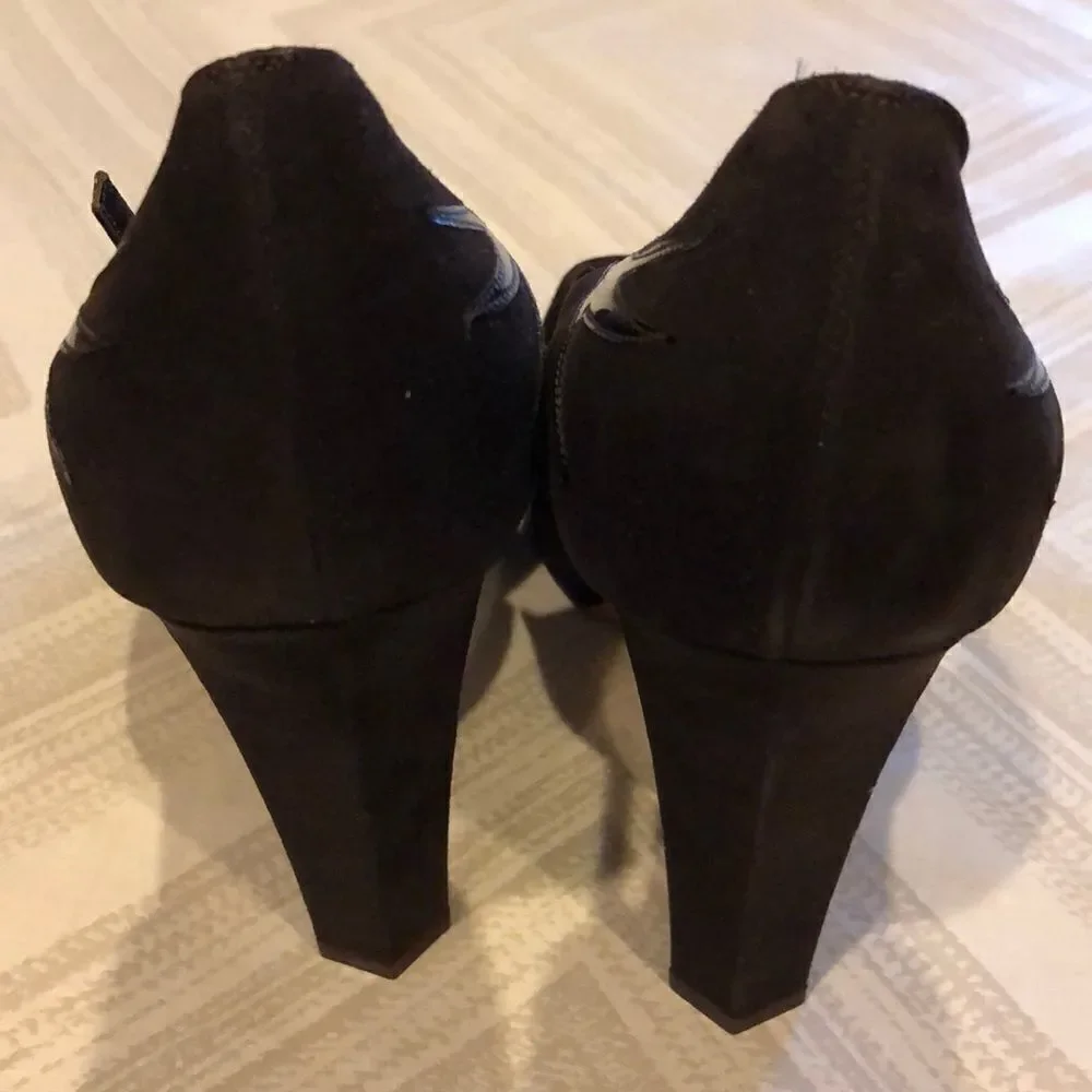 Michel Perry Brown Suede/Leather Peep Toe Platform Size 40